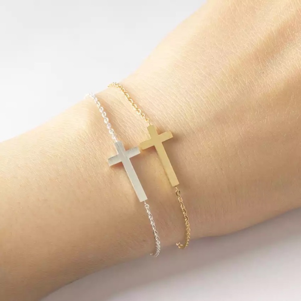 “Empowered” Minimalist Cross Faith Charm Bracelet - Picture 7 of 13
